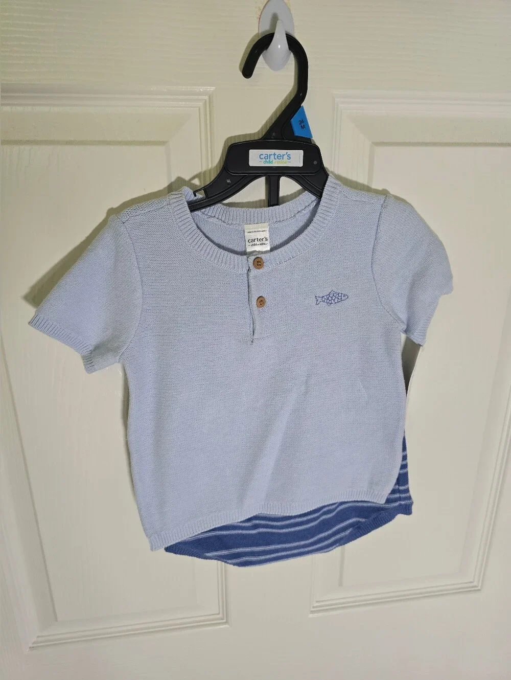 NWT Carter's Baby Boys Fish Knit Shirt Short Blue Set 24M
